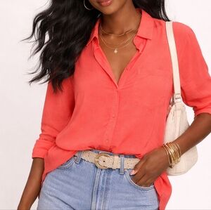 Bella Dahl | Coral Button-Down Shirt, Size S